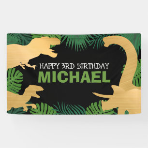 Dinosaur Kids Dino Gold Jurassic Trex Junge Geburt Banner