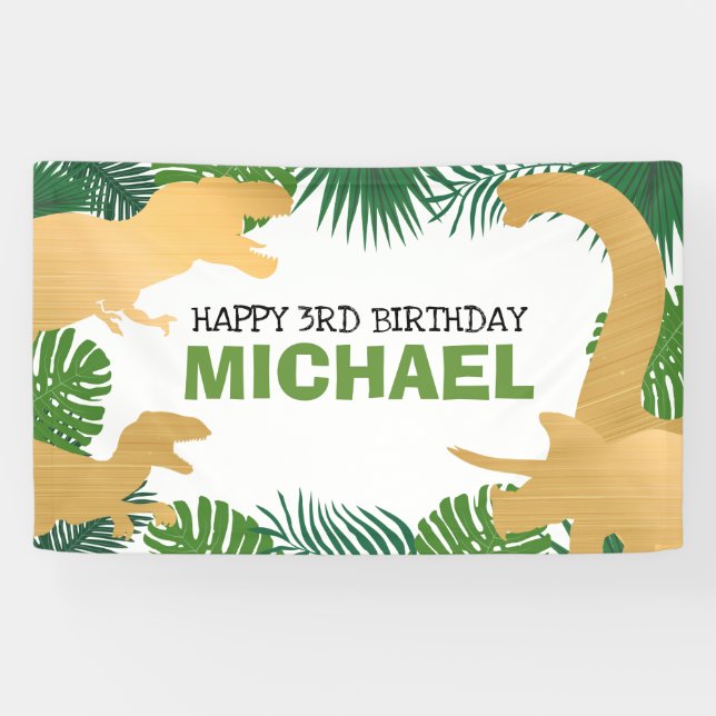Dinosaur Kids Dino Jurassic Trex Boy Birthday Banner (Horizontal)