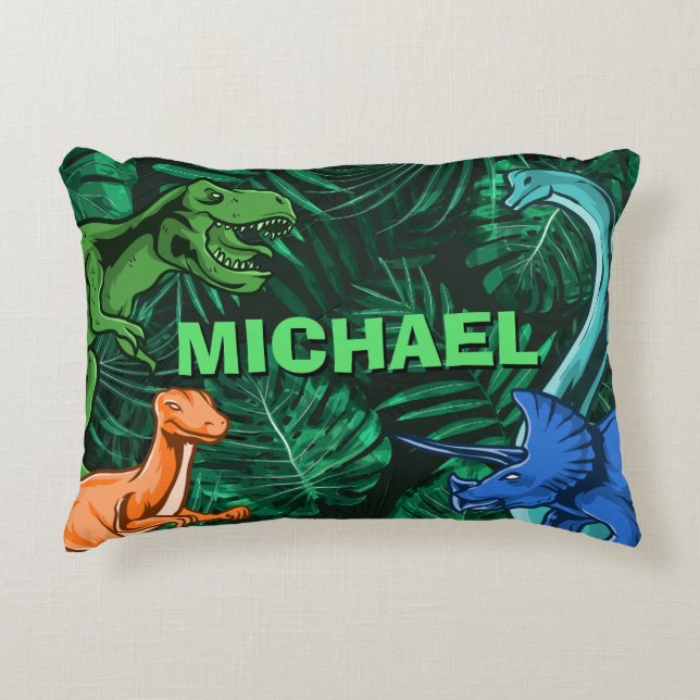 Dinosaur Kids Dino Jurassic Trex Boy Customizable Dekokissen (Vorderseite)