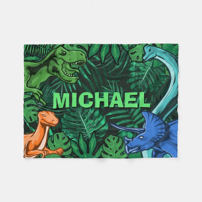 Dinosaur Kids Dino Jurassic Trex Boy Personalized Fleecedecke (Vorderseite (Horizontal))