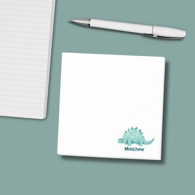 Dinosaur Kids Name Post-it Klebezettel (Personalised kids dinosaur post is notes with illustrated stegosaurus design.)