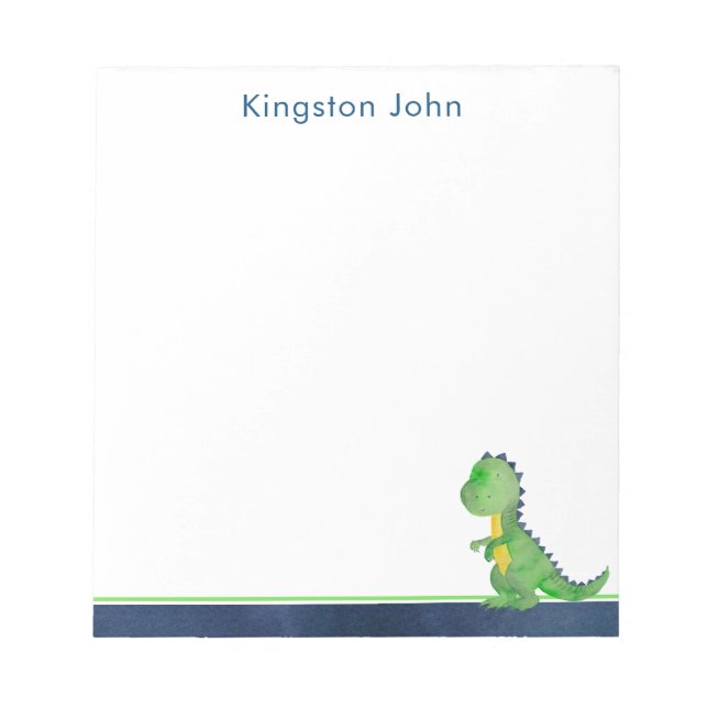 Dinosaur Kids Stationery - Boys Blue & Green Notizblock (Vorderseite)