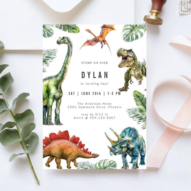 Dinosaur Kids Watercolor Birthday Invitation (Créateur téléchargé)