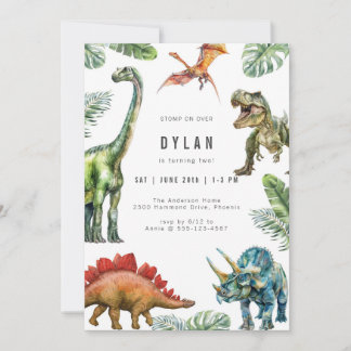 Dinosaur Kids Watercolor Birthday Invitation Einladung