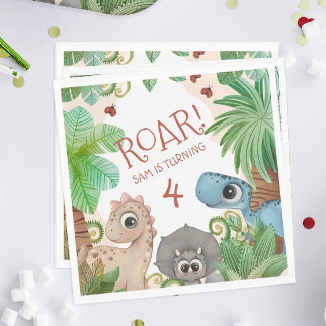 Dinosaur Kinder 4. Geburtstag Serviette (Dinosaur Birthday Party Napkins)