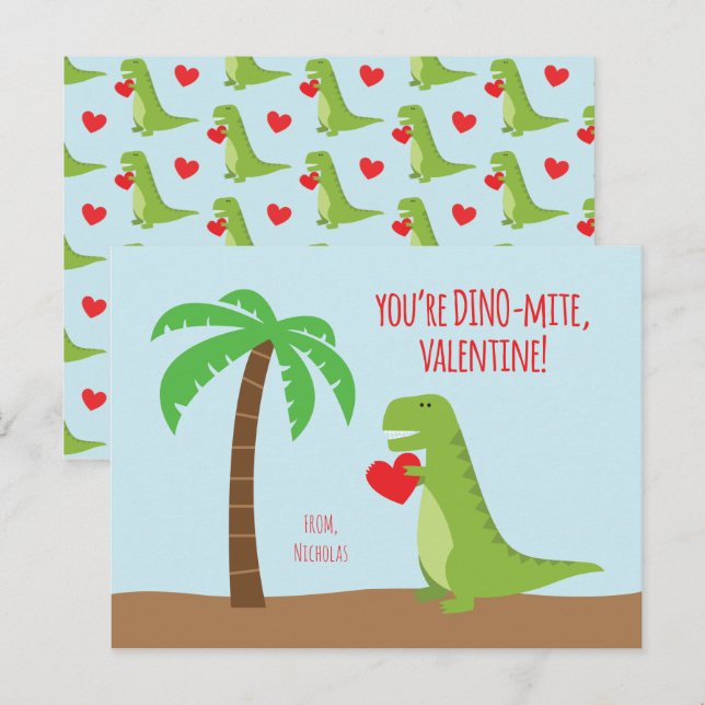Dinosaur-Klassenvalentine - T-Rex Feiertagspostkarte (Vorne/Hinten)