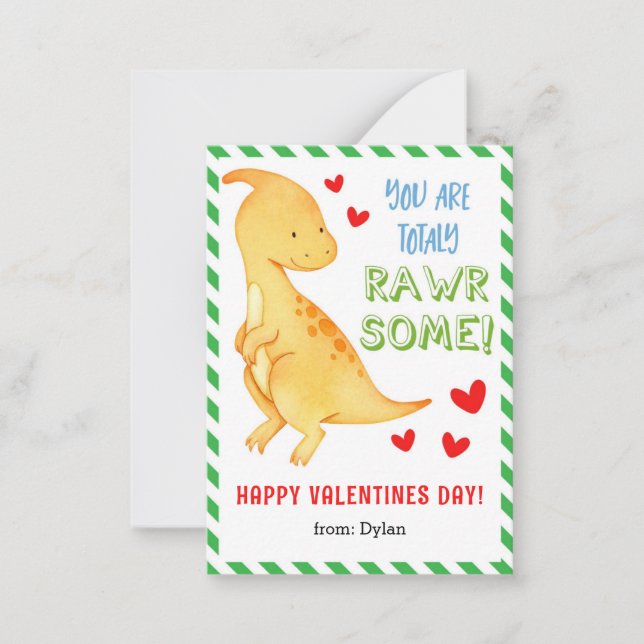 Dinosaur Klassenzimmer Mini Valentine Card für Kin Mitteilungskarte (Vorderseite)