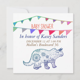 Dinosaur Mandala Flags Kinderdusche Einladung