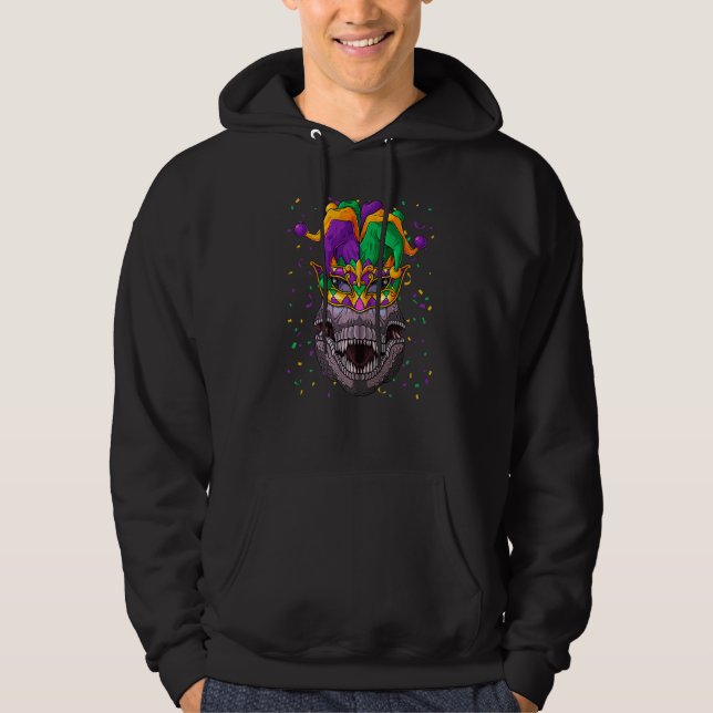 Dinosaur Mardi Gras T Rex Face Carnival Jester Fes Hoodie (Vorderseite)