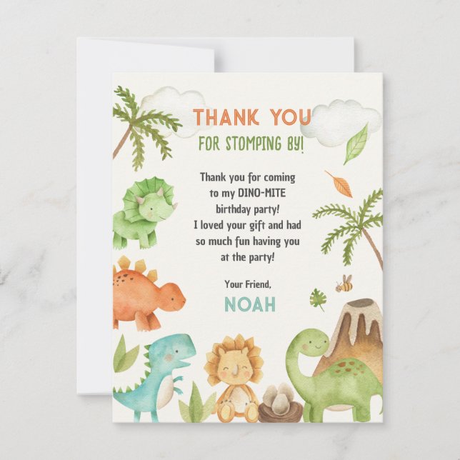 Dinosaur Merci Cartes - Fête d'anniversaire de gar (Devant)