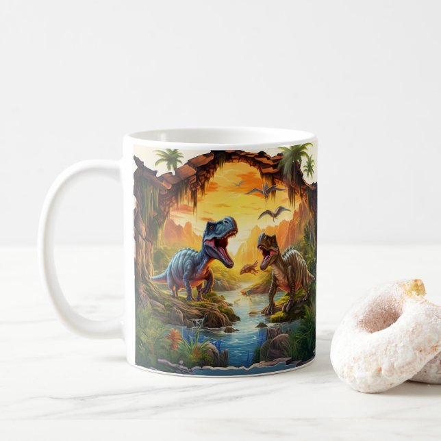 Dinosaur mit farbenfroher Vorgeschichte• Lustiger  Kaffeetasse (Mit Donut)