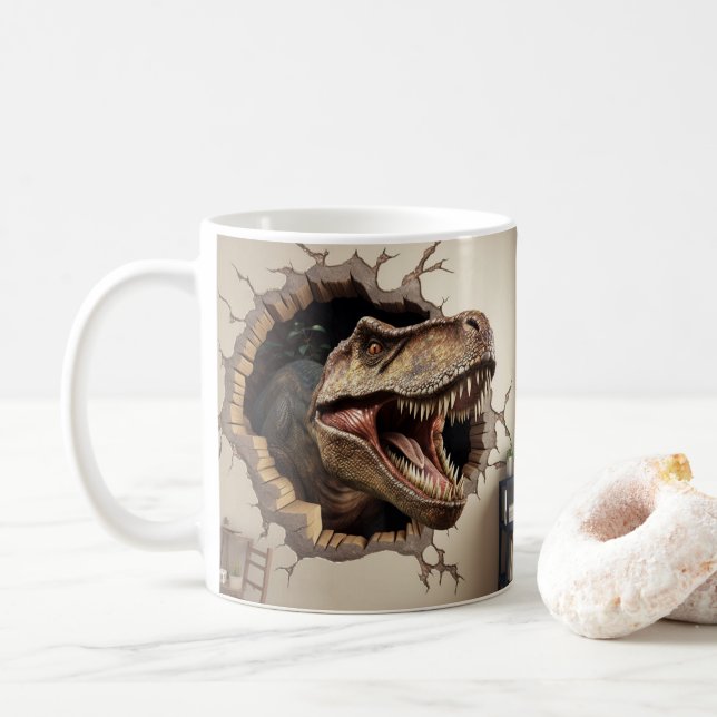 Dinosaur mit farbenfroher Vorgeschichte• Lustiger  Kaffeetasse (Mit Donut)