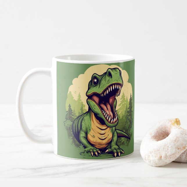 Dinosaur mit farbenfroher Vorgeschichte• Lustiger  Kaffeetasse (Mit Donut)