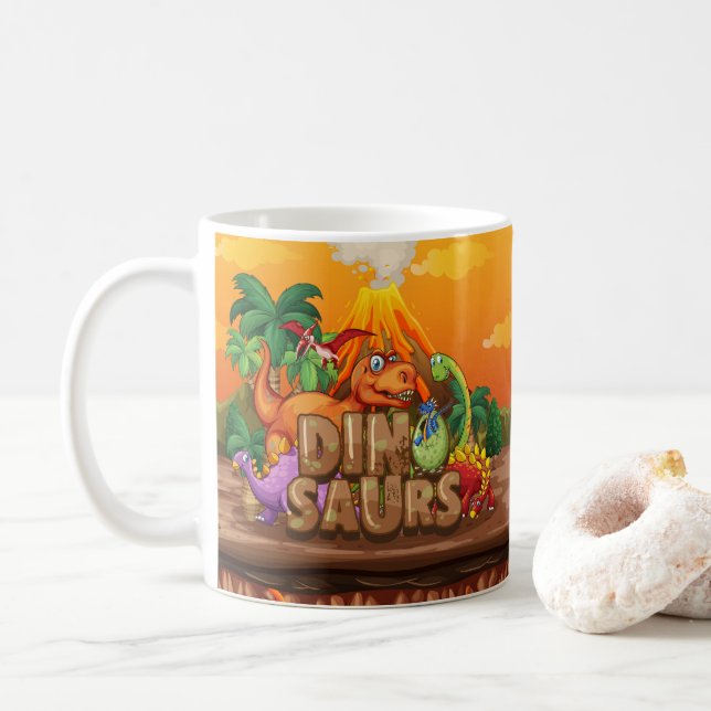 Dinosaur mit farbenfroher Vorgeschichte• Lustiger  Kaffeetasse (Mit Donut)