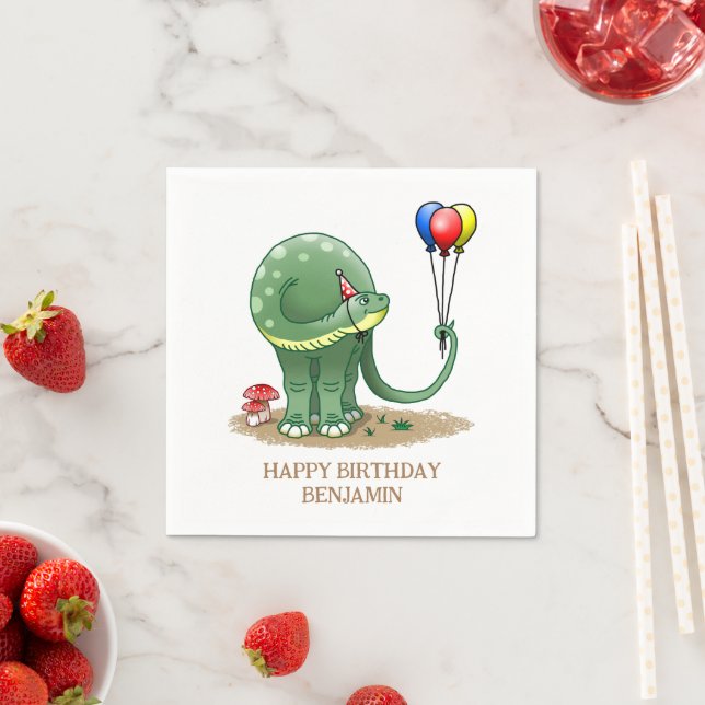 Dinosaur mit Geburtstagsballons Serviette (Beispiel)
