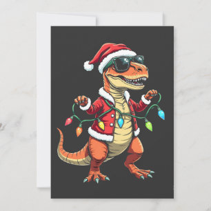 Dinosaur mit Weihnachtslichtern und Santa-Hut  Einladung