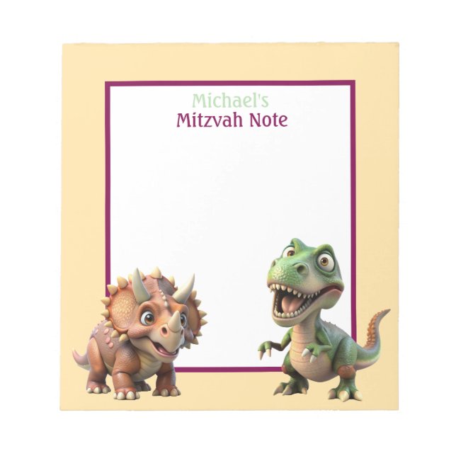 Dinosaur Mitzvah Note Boys Notepad Notizblock (Vorderseite)