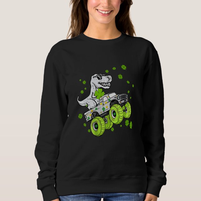 Dinosaur Monster Truck St Patrick's Day Boys Men Sweatshirt (Vorderseite)