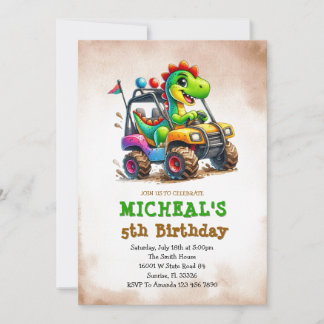 Dinosaur-Monstertruck-Kindergeburtstag Einladung