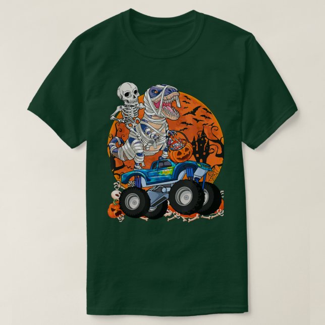 Dinosaur Mummy Riding Monster Truck Halloween  T-Shirt (Design vorne)