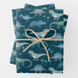 Dinosaur Muster Aquamarin Geschenkpapier Set