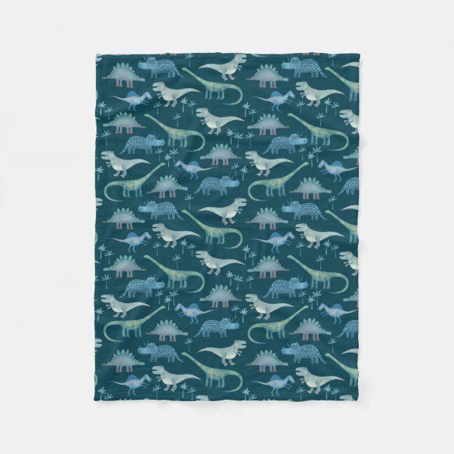 Dinosaur Muster Aquamarin Green Fleecedecke (Vorderseite)