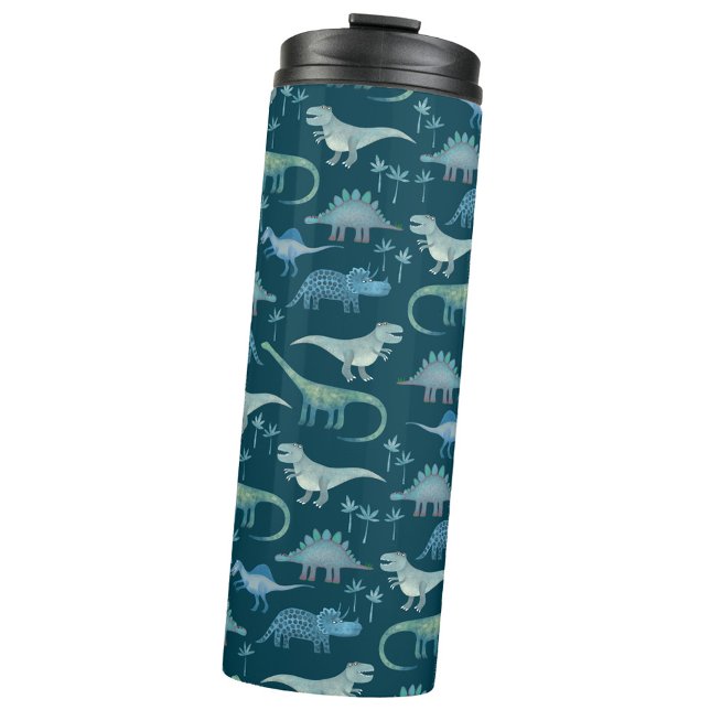 Dinosaur Muster Aquamarin Green Thermosbecher (Fun dinosaur pattern thermal tumbler
)