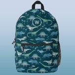Dinosaur-Muster Monogram Initial Personalisiert Bedruckter Rucksack<br><div class="desc">Alle Arten von Dinosauriern,  Tyrannosaurus rex,  Triceratops,  Diplodocus,  Stegosaurus und Spinosaurus für Paläontologen aller Altersgruppen. Originelle Kunst von Nic Squirrell. Ändern Sie das Monogramm zuerst,  um es zu personalisieren.</div>
