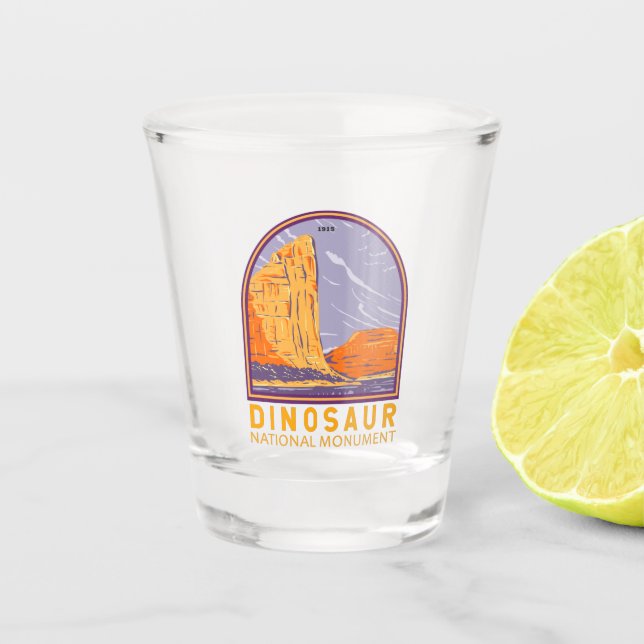 Dinosaur-Nationaldenkmal Vintag Schnapsglas (Vorderseite)