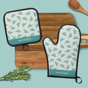 Dinosaur-Ofenhandschuh und Topflappen Ofenhandschuh & Topflappen-Set