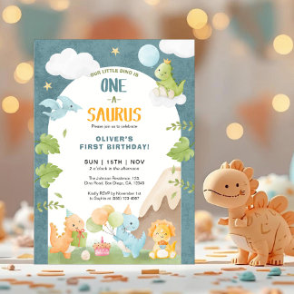 Dinosaur One-A-Saurus 1. Geburtstagsfeier Einladung