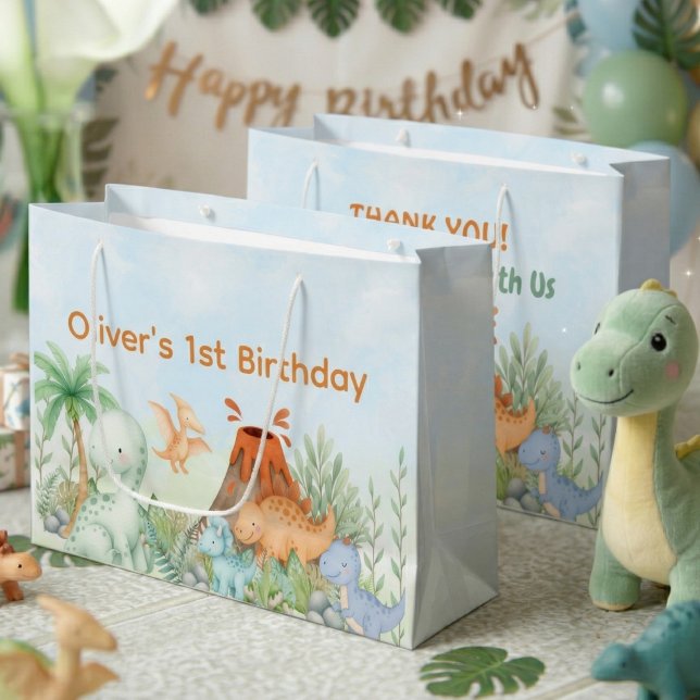 Dinosaur One-A-Saurus 1st Birthday Große Geschenktüte (One-A-Saurus Dinosaur 1st Birthday Gift Bag)