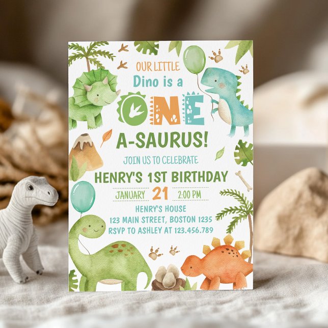 Dinosaur One-A-Saurus 1st Birthday Party Einladung (Von Creator hochgeladen)