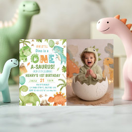 Dinosaur One-A-Saurus 1st Birthday Party Photo Einladung