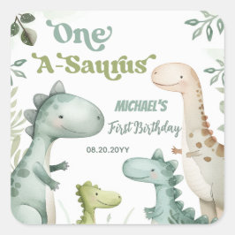 Dinosaur One-A-Saurus Boy 1. Geburtstag Gefallen Quadratischer Aufkleber