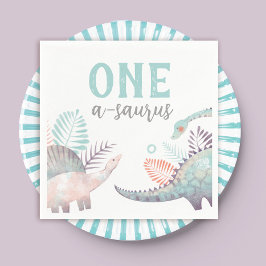 Dinosaur One-A-Saurus First Birthday Baby Serviette