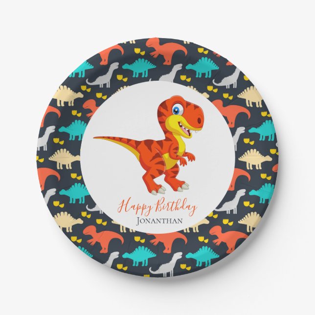 Dinosaur Orange T Rex Party Pappteller (Vorderseite)