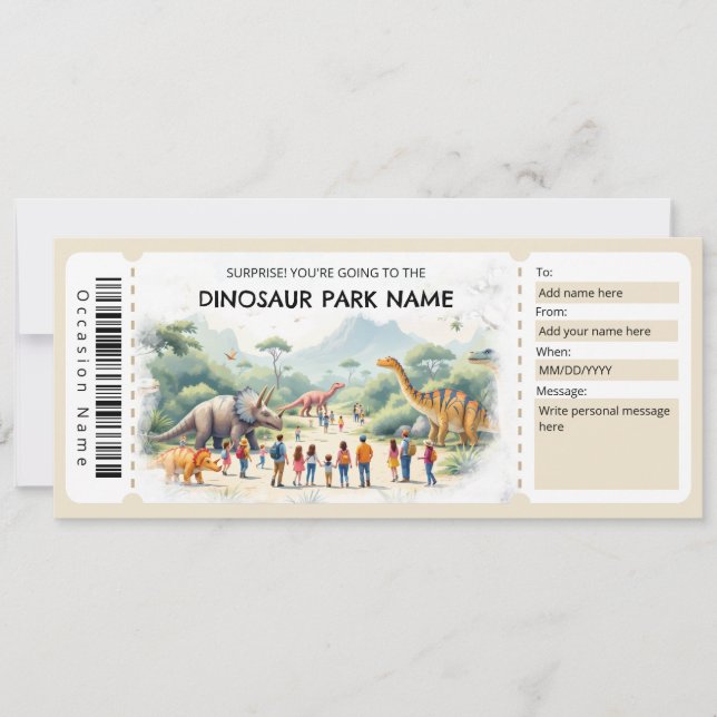 Dinosaur Park Ticket Gift Certificate Template Einladung (Vorderseite)