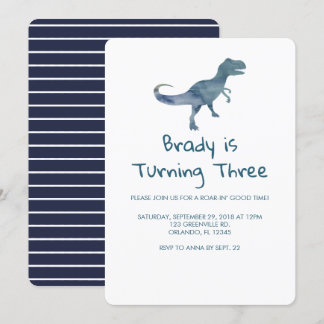 Dinosaur Party Blue Stripe Einladung