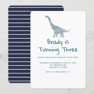 Dinosaur Party Blue Stripe Einladung