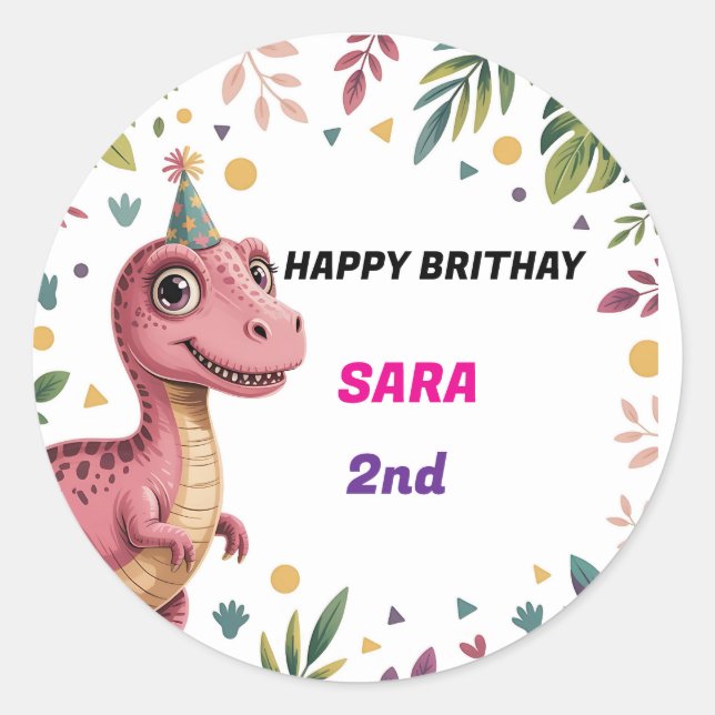 Dinosaur Party Fun Personalis Anpassbare Aufkleber (Vorderseite)