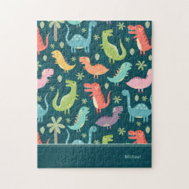 Dinosaur Pattern Blue Mit Monogramm Kid Boy