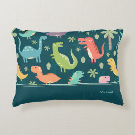 Dinosaur Pattern Blue Mit Monogramm Kid Boy Dekokissen