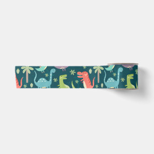 Dinosaur Pattern Blue Mit Monogramm Kid Boy Party Satinband