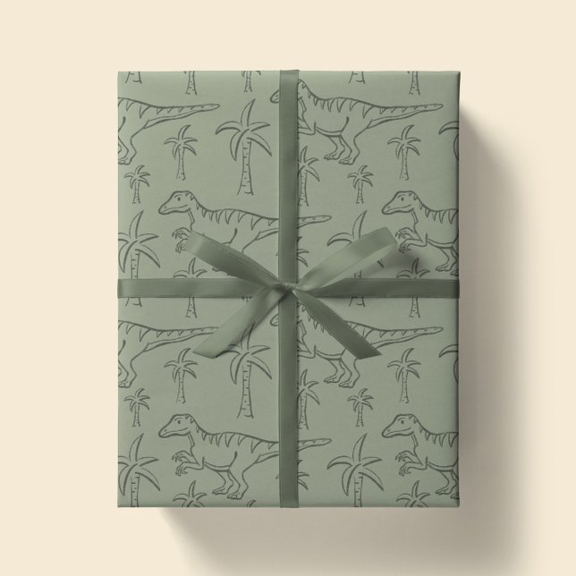 Dinosaur Pattern Modern Boy Dino Jungle Sage Green Geschenkpapier (Von Creator hochgeladen)