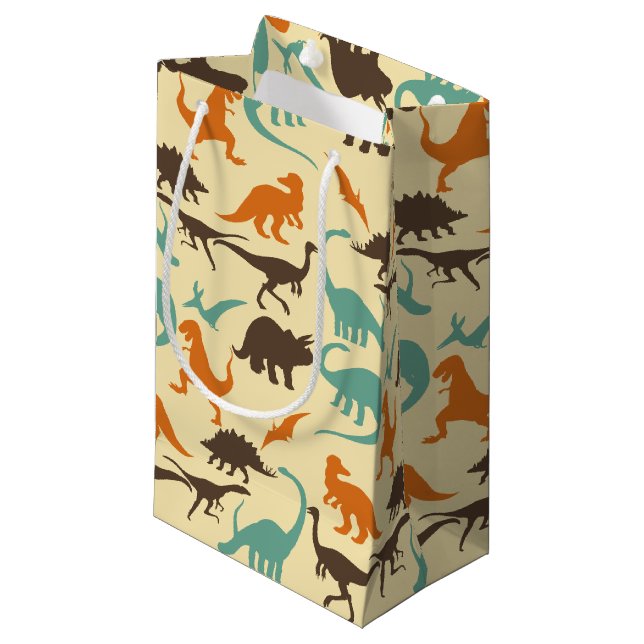 Dinosaur Pattern Silhouette Kleine Geschenktüte (Vorderseite Schrägansicht)
