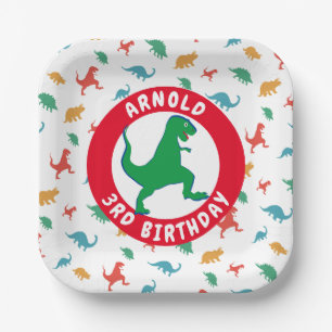 Dinosaur Pattern T-Rex Boy 3. Geburtstags-Party Pappteller
