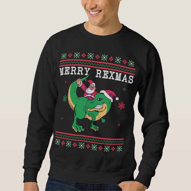 Dinosaur Père Noël T-Rex Sweat de Noël moche (Devant)