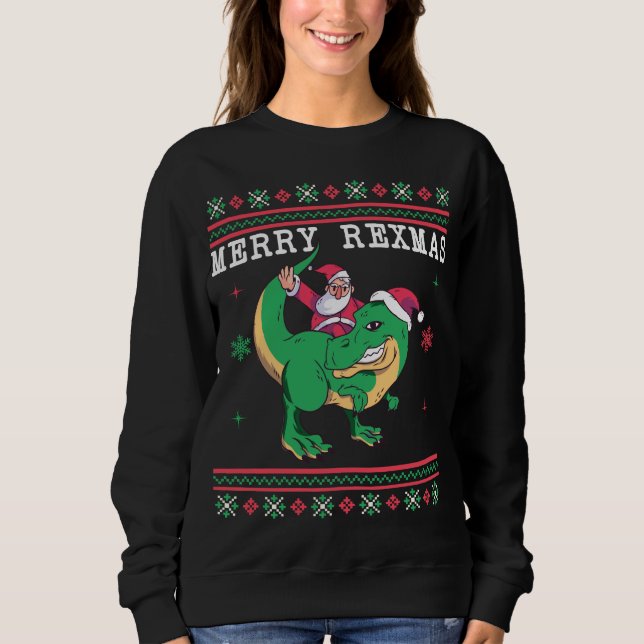 Dinosaur Père Noël T-Rex Sweat de Noël moche (Devant)
