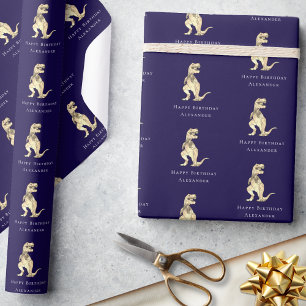 Dinosaur Personalisiert Happy Birthday Navy Blue Geschenkpapier